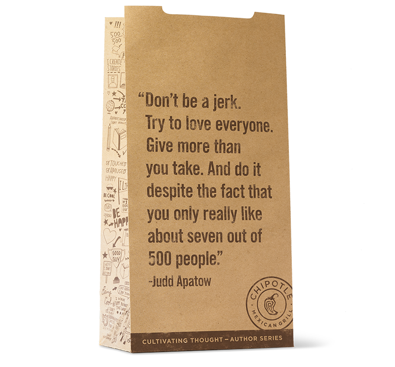 Judd Apatow wrote a story for the Chipotle bag and it's covered in empathy